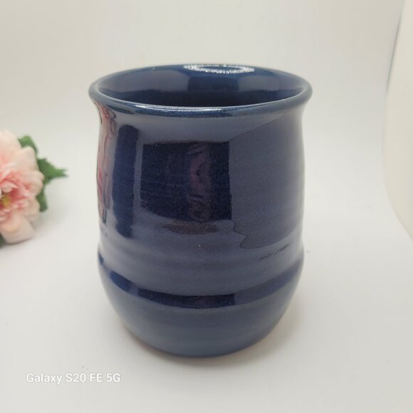 Vintage Ross Canadian Oversize Mugs Pottery Artisan Blue Glaze Set of 2 - Picture 9 of 14